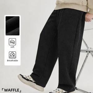 JEANSWEST 아동용 남아용 봄/가을 패션 캐주얼 와플 니트 스트레이트핏 레그 주머니 바지 1개, 단색, 신학기 시즌, 편안하고 활용도 높은 아동용 바지, 루즈핏, 야외 활동용으로 완벽