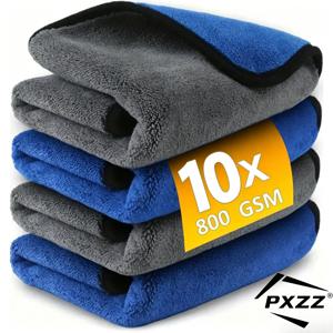 PXZZ 극세사 차량 워시 타월 10개 세트, 부드럽고 빠른 건조, 차량 창문 거울 광택 천, 가정용 이중 레이어 청소 타월, 800GSM