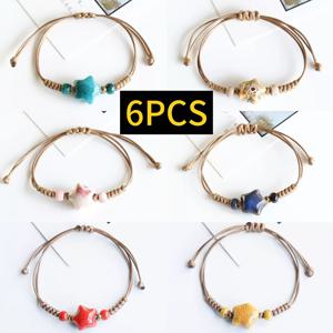 수제 세라믹 구슬 짜임 팔찌 6개 세트 - 조절 가능한 별 우정 팔찌, 커플, 절친, 결혼식 답례품, 선물, 휴가 및 평상복용 파티 주얼리, 할로윈 장식용으로 적합