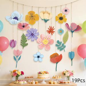 19/38개 꽃 장식 행잉 스트리머 가랜드, 생일, 베이비 샤워용 배경 플로럴 배너, 식물 스타일, 정원 파티 & 실내 행사에 적합
