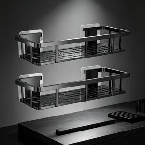 2개 세트 고하중 무드릴 벽걸이 선반 - 두꺼운 플라스틱, 욕실, 주방 및 샤워실 수납 정리함용, 접착제/나사 장착 가능, 공간 절약형 선반 유닛, 수건, 세면도구, 식기 수납용 (도구 없이 조립), 선반