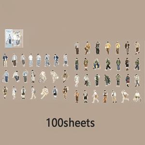 100매, 50가지 디자인*2 스티커, 다양한 스타일의 캐릭터 모음집. 빈티지 아티스틱 저널링 애호가를 위한 필수 소재. 앨범 DIY, 다이어리 장식, 저널 콜라주에 적합