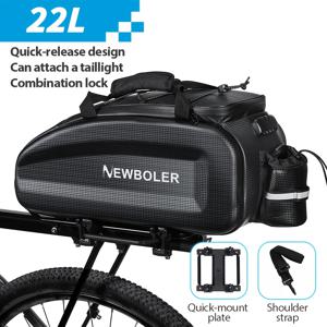NEWBOLER 패스워드 잠금 장치가 있는 자전거 가방, EVA 하드 쉘 자전거 뒷좌석 가방, 22L 대용량 자전거 뒷좌석 가방 (MTB 로드 바이크용), 뒷랙용 자전거 가방