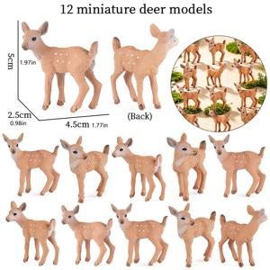 12개 사실적인 사슴 조각상 미니 숲속 동물 조각상 미니 사슴 모델 동화 정원 장식 어린이 퍼즐 장난감 휴일 선물 수집용 장난감