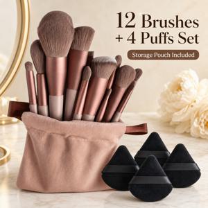 레이디 프로페셔널 메이크업 브러시 16종 세트, 소프트 메이크업 브러시 12개 + 메이크업 스펀지 4개 포함. 파운데이션, 컨실러, 세팅 메이크업, 블러셔, 아이섀도우, 컨투어링, 하이라이터, 블렌딩 등 다양한 메이크업 요구에 적합