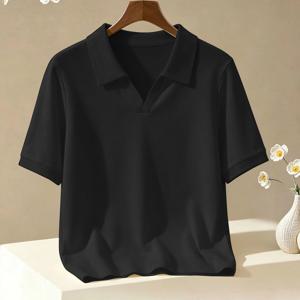여성용 스트레치 편안한 폴로 카라 반팔 티셔츠, 루즈핏 패치워크 풀오버, 홈 파자마 상의 - 단색 전문점