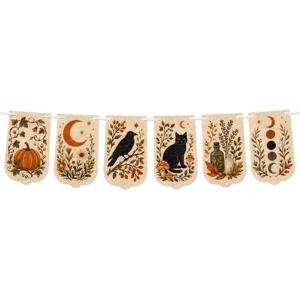 가을 장식용 펠트 삼각형 배너 6개 세트, 호박, 달, 까마귀, 검은 고양이, 허브 패턴 포함, 가정 정원, 현관, 휴일 파티 장식에 적합