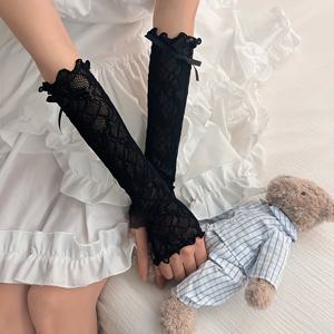 1켤레 자카드 레이스 리본 장식 Y2K 개성 넘치는 다용도 팔토시 (자카드 위치 랜덤)