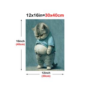 1개 모던 추상 고양이 벽걸이 - 수제 오일 페인팅 캔버스 포스터, 침실, 방 장식용 - 독특한 고양이 얼굴 그림, 중성톤, 세로 포트레이트