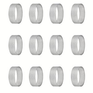 6개/12개 5cm 스테인리스 스틸 타르트 링 천공 타르트 링 천공 케이크 무스 링 금속 페이스트리 케이크 몰드 베이킹 디저트 링 스테인리스 스틸 논스틱 라운드 케이크 링 홈 푸드 메이킹 도구