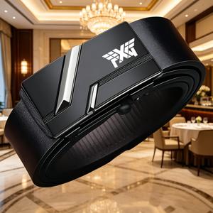 PXG 로고 남성용 비즈니스 포멀 자동 버클 벨트, 간편한 합금 버클, 유연하고 피부 친화적, 출퇴근용, 서양 바지 범용, 다용도, 중년 및 젊은 직장인 착용 벨트