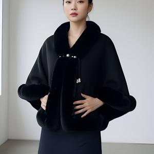 플러스 사이즈 - 기모 안감 신상 케이프 스카프 블랙 가을 겨울 따뜻한 캐릭터 코트