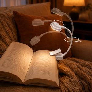 충전식 북클립 라이트 1개, 300mAh USB-C USB-C 충전 LED 독서등, 3가지 색온도, 360° 회전식 유연한 거ู즈넥, 침대 옆 독서용 흰색 클립온 휴대용 조명, 공부 책상, 피아노 악보대, 기숙사, 여행 및 휴일 선물용