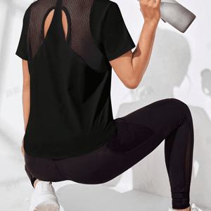 여성용 캐주얼 운동 티셔츠 1개 - 백 메쉬 디자인, 라운드넥 반팔, 헬스, 요가, 캐주얼 웨어에 적합, 가벼운 스타일