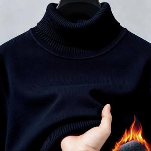 남성용 안감 처리된 하이넥 스웨터 1개, 가을/겨울 신상품, 가을/겨울용 보온 베이스 레이어 니트웨어, 활용도 높은 슬림핏 부피가 크지 않은 상의, 가을/겨울 남성 선물 및 크리스마스 선물용 최고의 선택