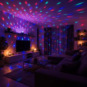 스마트 RGB 색상 변경 프로젝터 램프, 음악 싱크 및 디머 기능, USB LED 천장/벽걸이형 디스코 조명, 파티 및 이벤트용, 리모컨 포함 (하드웨어 없음)