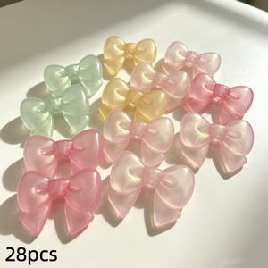 구멍 있는 젤리 글리터 리본 비즈 30mm 28개, 아크릴 리본 루즈 비즈, DIY 팔찌 머리 장식용 구슬 액세서리