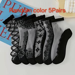 랜덤 5켤레 레이스 누드엣지 내마모성 통기성 스타킹, 베이스, , 중목, 미끄럼 방지 메쉬, 시원하고 편안한 양말