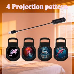 바다 프로젝션 야간 조명, 창의적인 LED 프로젝션 램프, 4가지 해양 생물 램프 시트 교체 가능, 선명한 분위기 프로젝션, 수중 세계에 몰입, USB 플러그인 앰비언트 라이트, 침실, 게임 룸