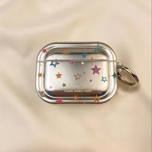 컬러풀 별 패턴 애플 이어폰 케이스, Airpods 5 호환 애플 무선 이어폰 케이스, 스크래치 방지, 낙하 방지 스프레이, 은색 더블 링 보호 케이스, 간편하고 패셔너블