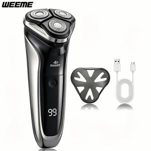 WEEME 남성용 3날 전동 면도기, LED 디지털 디스플레이 내장형 충전식 무선 면도기, 전문가용 남성 페이셜 그루밍 키트, 밀림 제모용 밀착 쉐이빙 기계, 휴대용 여행용 면도기, 남편, 아버지, 남자친구를 위한 완벽한 선물