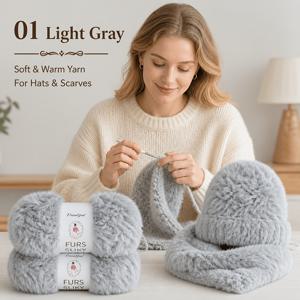 총 중량 100g (50g X 2) 슈퍼 소프트 퍼 원사 - 부드러운 그라데이션 및 단색 원사, 핸드 니팅, 크로셰, 속눈썹 스카프, 담요에 적합 - 뜨개바늘 및 코바늘과 호환 - 수공예용 재료