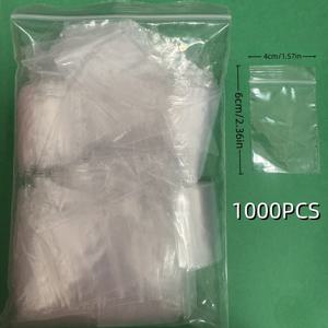 1000개 투명 주얼리 지퍼백 - 팔찌, 목걸이, 귀걸이용 다기능 투명 플라스틱 주얼리 파우치 - 탁상용 휴대용 액세서리 보관 가방