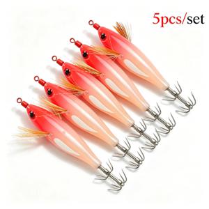 5개입 야광 수평 문어 지그, 8Cm 5.8G 하드 낚시 루어 인공 새우 미끼 문어 문어 바늘, 바다 낚시용