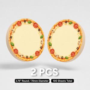 2개 원형 피자 디자인 스티커 메모, 총 100매, 70X70mm 페퍼로니 버섯 올리브 베이즐 메모 패드, 귀여운 음식 테마 자체 접착 메모, 쓰기, 알림, 사무실 및 가정 정리용