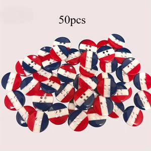 50개 12.5mm 원형 수지 단추 레드 화이트 블루 4구멍 패스너, 남녀공용 셔츠 가디건 재봉 DIY 공예 스크랩북킹용