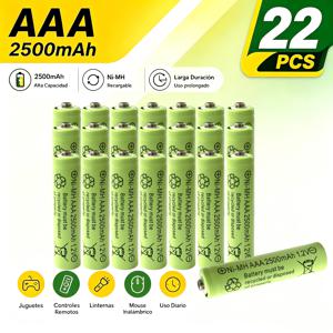 22/12/6개 AAA 충전식 배터리 2500mAh 1.2V Ni-Mh 고용량 배터리 (장난감, 리모컨, 손전등, 무선 마우스용)
