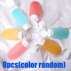 8개 세트 타원형 실리콘 및 플라스틱 여행용 병, 랜덤 색상, 용량: 60ml/2.03oz, 샴푸 디스펜서, 재충전 가능, 누수 방지, 무향 화장품 용기, 로션, 샤워 및 제품에 적합