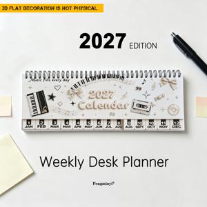 2027년 긴 스트립 데스크 캘린더 1개, 부드러운 음성 일일 커버, 월별 계획 페이지가 있는 나선형 바인딩, 스케줄 메모 플래너 캘린더, 사무실 계획, 가정용 데스크탑 장식에 적합; 실용적인 선물, 고급스러운 새해 선물