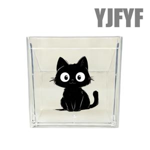 블랙캣 프린트 패턴 무타공 벽걸이형 수납함 1개, 밀폐형 플립탑 뚜껑으로 먼지 및 물 튀김 방지, 강도와 내구성을 위한 두꺼운 플라스틱 제작. 조리대 위 잡동사니를 쉽게 정리, 욕실 세면대 수건솜 보관, 화장실 치실, 화장대용 귀걸이 및 헤어 액세서리 수납에 적합