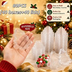 80개 (40개 용기 및 40개 뚜껑) 크리스마스 트리 모양 디저트 상자, 사탕 및 스낵 포장, 미니 디저트 및 스낵 상자, 크리스마스 추수감사절 파티 용품, 디저트 테이블 장식, 선물 포장