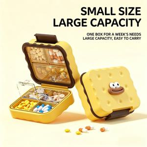 2개 세트: 1 보관용 알약 상자 + 1 무료 데이지 드로스트링 파우치. 소형 보관 상자, 알약 정리함, 일주일 일일 알약 정리함, 서랍 정리함, 여행용 미니 보석 보관 휴대용 알약 상자, 귀여운 쿠키 포장