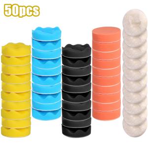 50개 자동차 폴리싱 & 왁싱 스펀지 패드 키트 - 3인치 컬러풀 버핑 패드, 내구성 있고 페인트에 부드럽게