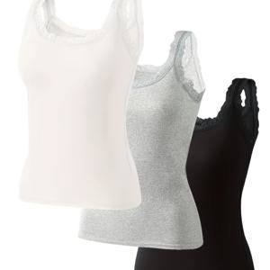3피스 레이스 캐미솔 탑, 캐주얼 패션, 대비 컬러 다용도, 플러스 사이즈 탑, 아우터웨어 또는 베이스 레이어, 편안하고 신축성 좋은, 워드로브 필수품, 사계절 착용 가능, 여성용 속옷 및 란제리