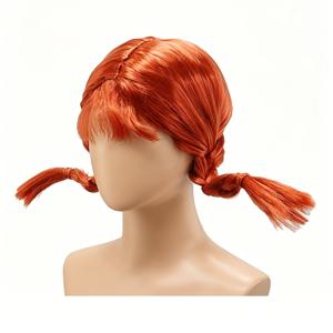 만화 스타일 더블 브레이드 빨간 머리 가발, 코스프레, 캐릭터 드레스, 합성 가발, 파티 테마 스타일링에 적합, 땋은 머리 각도 조절 가능