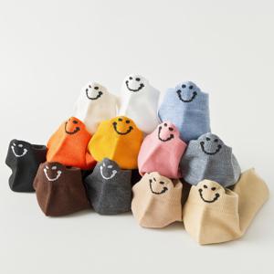 랜덤 10켤레 봄/가을 반양말, 일본/한국 스타일 뒤꿈치 웃는 얼굴 커플 보트 양말, 단색 반양말