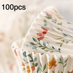 100개 수채화 야생화 프린트 컵케이크 라이너, 홈 머핀 베이킹 페이퍼 컵, 봄 파티, 생일 오후 티, 웨딩 디저트 테이블, 어버이날 디저트 접시, 순수한 스타일 베이킹 액세서리에 적합