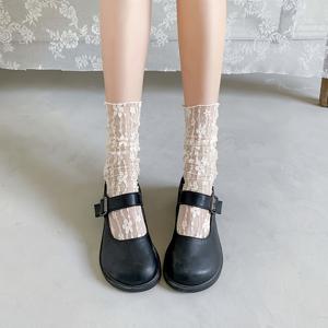 봄 여름 얇은 레이스 시스루 미드 카프 양말, 플로럴 패턴 프렌치 레트로 플라워 메쉬 스타킹, 롬ANCE 스타일 귀여운 미드 카프 양말, 신선한 일본 JK 러플 양말