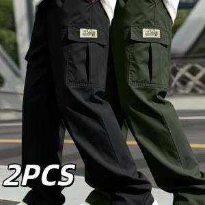 2개 남성용 올 시즌 멀티 포켓 카고 루즈 캐주얼 바지, 신상 시즌