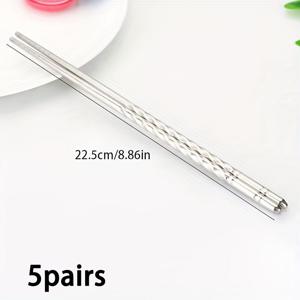 5쌍 - 스테인리스 스틸 젓가락, 나사산 젓가락, 스테인리스 스틸 젓가락, 재사용 가능, 세척 용이, 요리, 튀김 음식에 사용, 가족, 호텔, 레스토랑에 적합, 크리스마스, 할로윈, 추수감사절에 완벽