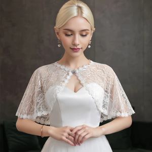 우아한 브라이덜 케이프 홀터넥 레이스 메쉬 반팔 숄, 시어 튤 웨딩 숄더 커버업 (포멀 파티 가운용)