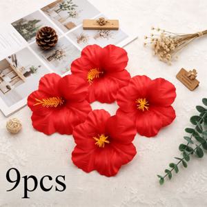 9개 대형 사실적인 히비스커스 인조꽃, DIY 공예, 결혼식, 파티, 하와이안 열대 장식용 - 잎사귀가 있는 생생한 꽃, 가정, 결혼식, 부활절, 어머니의 날, 졸업식을 위한 내구성 있는 조화