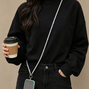 122cm/48.03인치, 고급스럽고 반짝이는 크로스바디 라인스톤 휴대폰 랜야드, 튼튼하고 내구성 있는 분실 방지 펜던트 크로스바디 스트랩, 길고 분리 가능한 패션 휴대폰 체인, 풀 야외 여행 쇼핑 분실 방지 목 스트랩, 휴일 선물, 생일 파티, 하이킹에 적합, 아이폰/아이폰 듀오 및 기타 휴대폰과 호환 가능