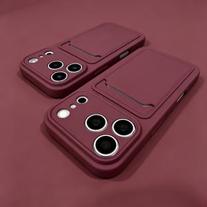 휴대폰 케이스: 카드 슬롯 포켓 액체 실리콘 소프트 휴대폰 케이스, 아이폰 18 17 Pro Max 17 Pro 17 Air 16 15 14 13 12 11 Pro Max와 호환 가능한 소프트 후면 커버, 버건디 레드 색상 제공