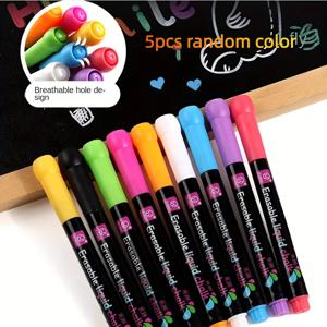 5개 세트 워셔블 스케치 펜, 빠른 건조 및 내구성, 묻어남 없이 쉽게 지우기, 교실 노트, 가정 메시지 보드, 사무실 사용, 교육 및 계획, 전문가용 미술 사용에 적합, 랜덤 색상