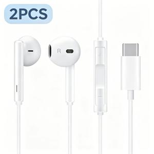 Apple iPhone 16/15, iPad 호환 Type-C 유선 이어폰, Xiaomi, Vivo, OPPO, Oneplus 호환, 플랫 헤드, 리모컨 버튼 포함, 통화용 고음질 유니버설 이어폰